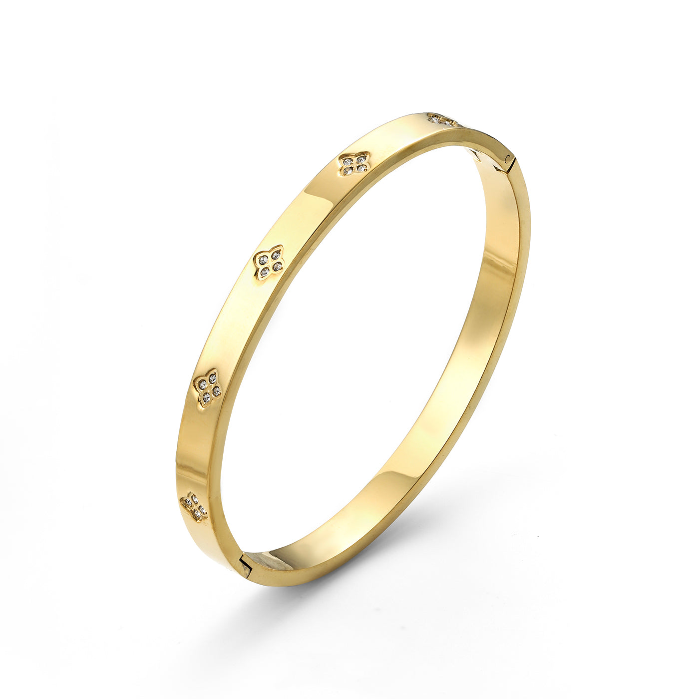 Liv - Crystal Clover Bangle Bracelet  Stainles - Gold