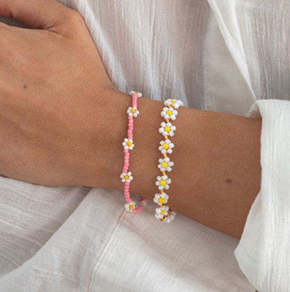Fia - Daisy Flowers Pink Bead Summer Bracelet