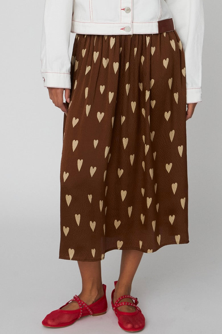 Heart Printed Silk Skirt