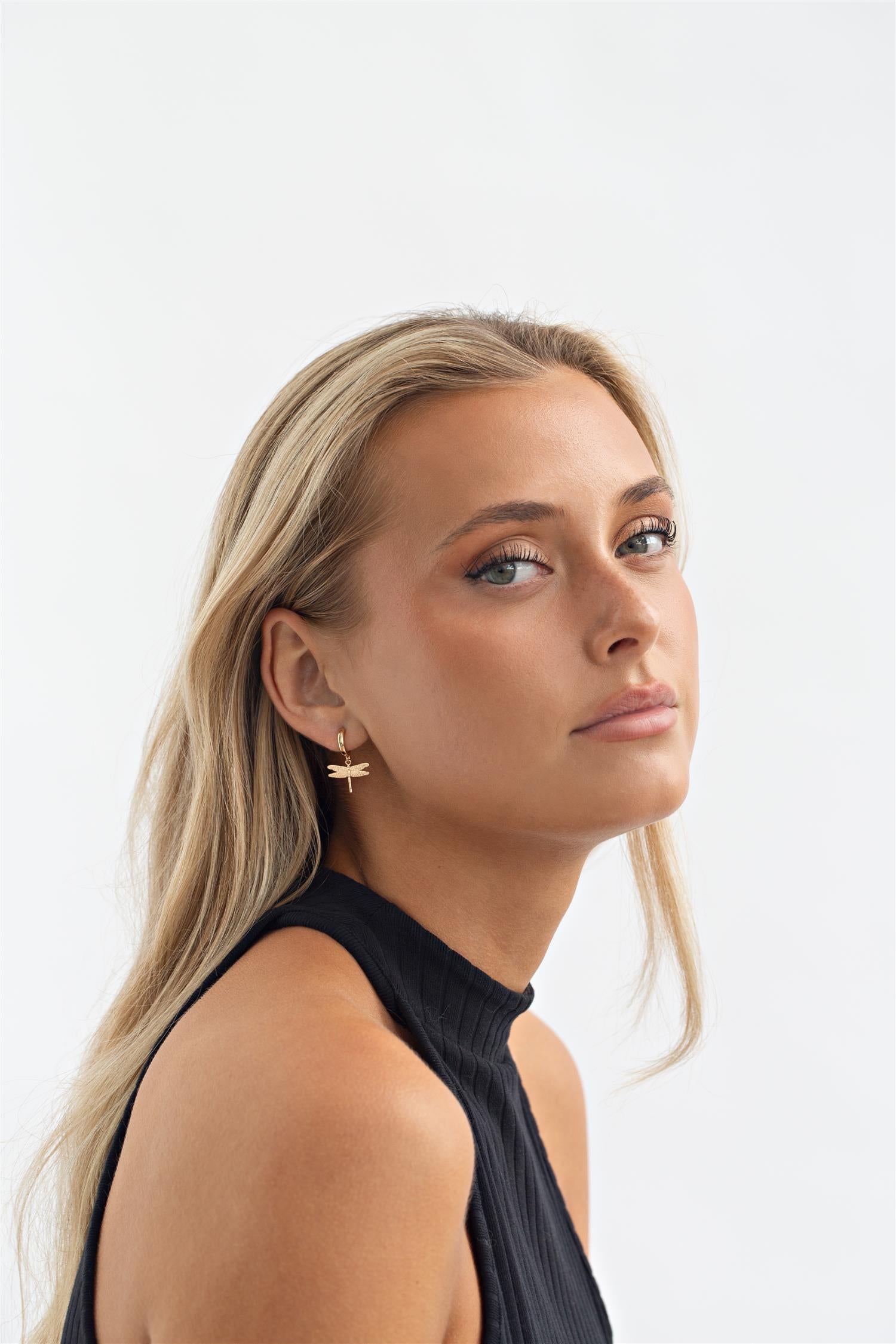 Dragonfly Small Hoop Earrings Gold