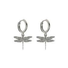 Dragonfly Small Hoop Earrings Silver