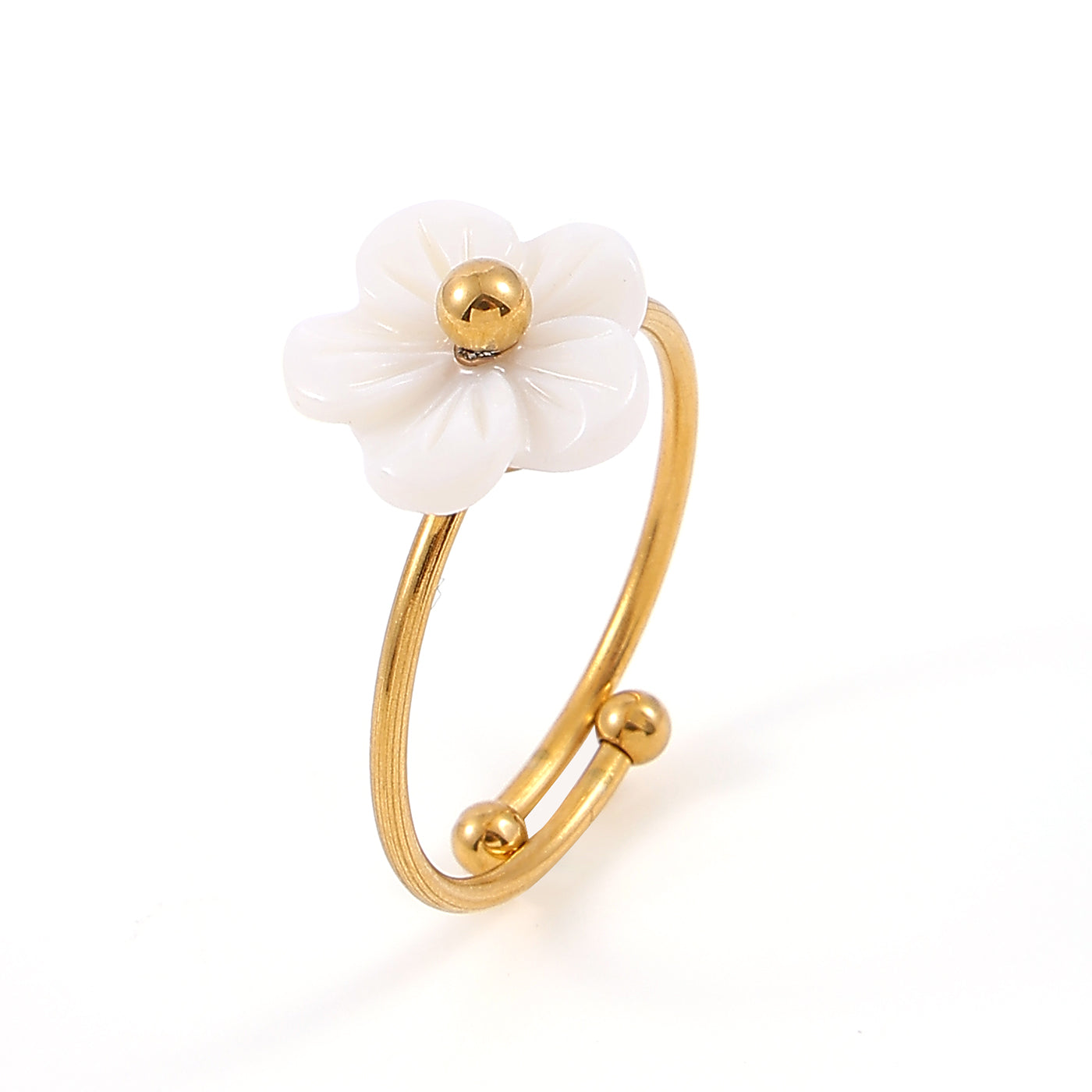 Ellen - White Flower Ring Adjustable