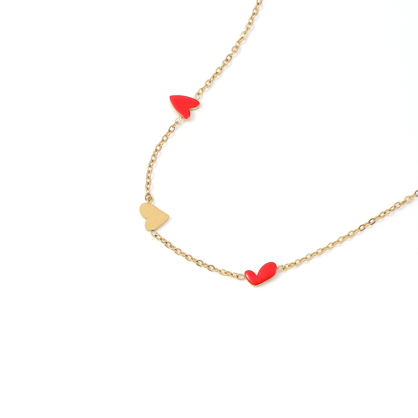 Linnea - Heart Chain Bracelet Red & Gold Stainles - Gold