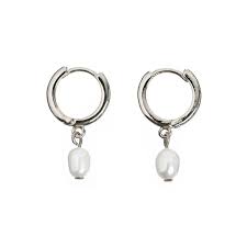 Pearl Small Hoop Earrings - Silver