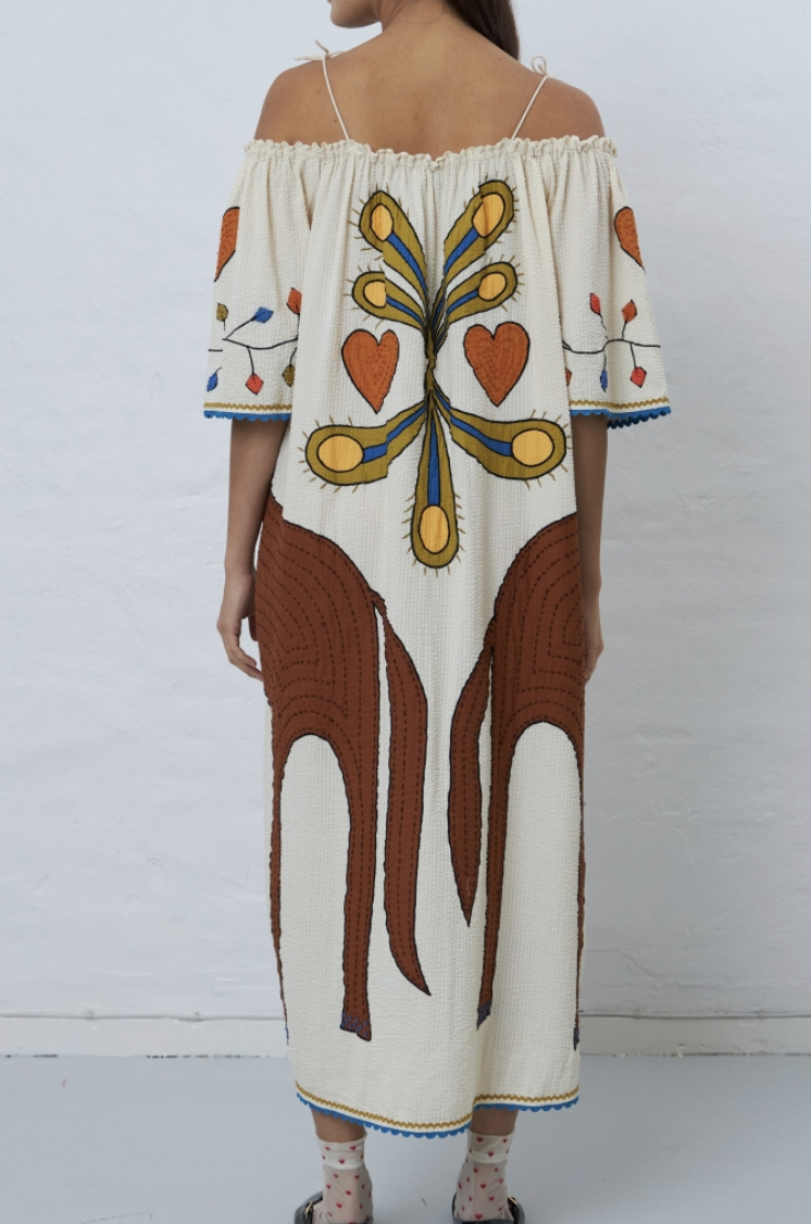 Embroidered Strap Midi Dress