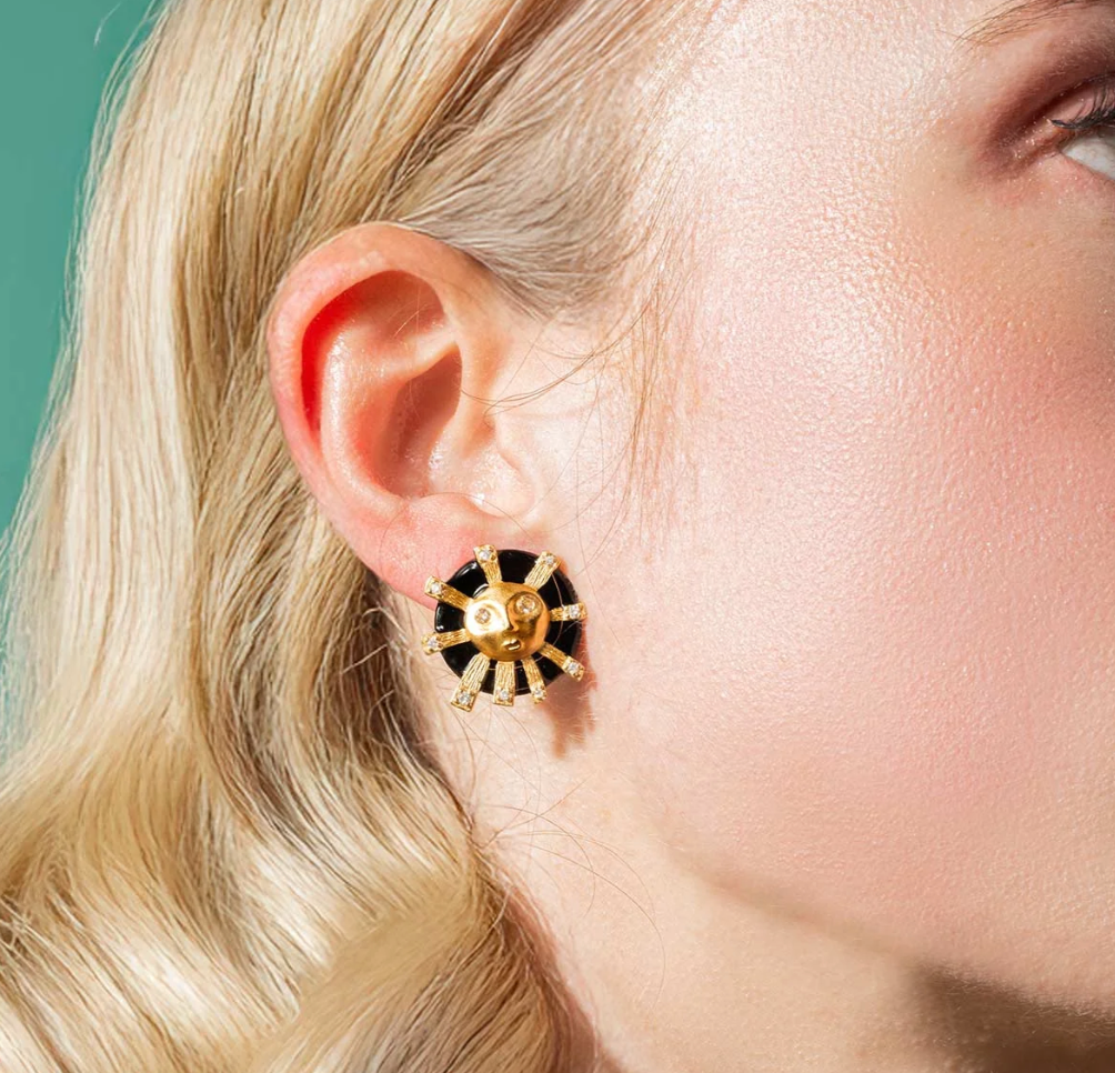 EOS' EARRINGS BLACK ENAMEL GILDED