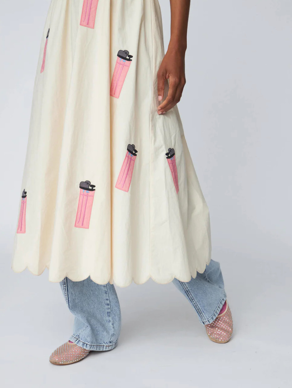 Embroidered Midi dress with Scallops