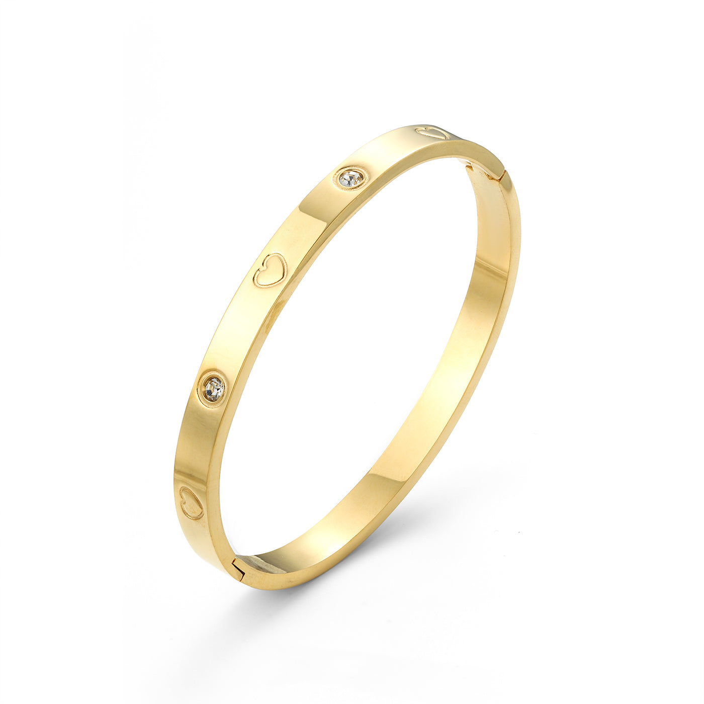 Gia - Crystal Heart Bangle Bracelet Stainless - Gold