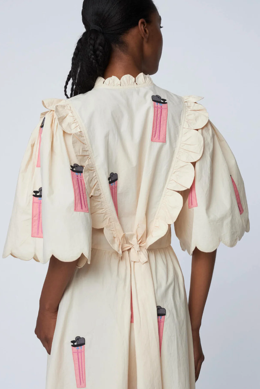 Embroidered Midi dress with Scallops