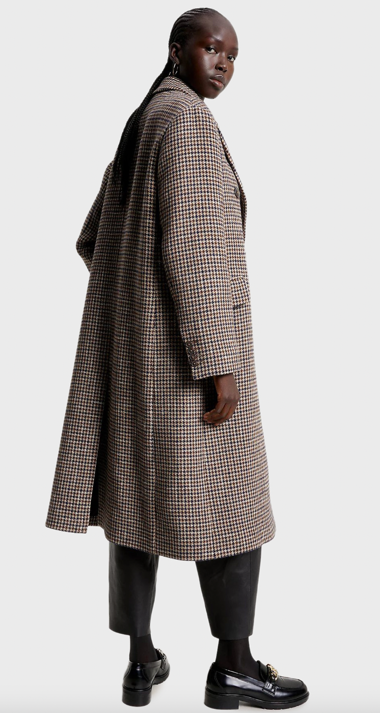 Check Wool Blend DB Long Coat