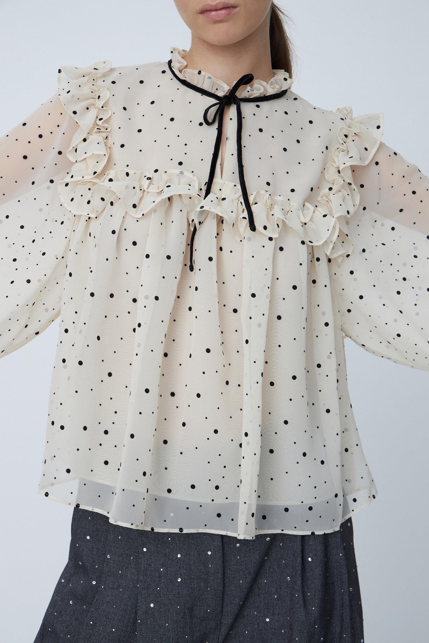 Flock Printed Flounce Blouse