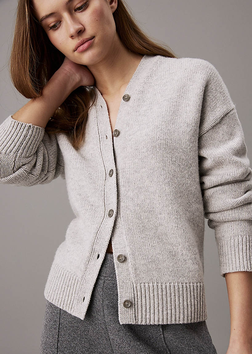 Cashmere Blend High V-neck Cardi