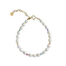 White Pearls and Candy Stone Bracelet Gold