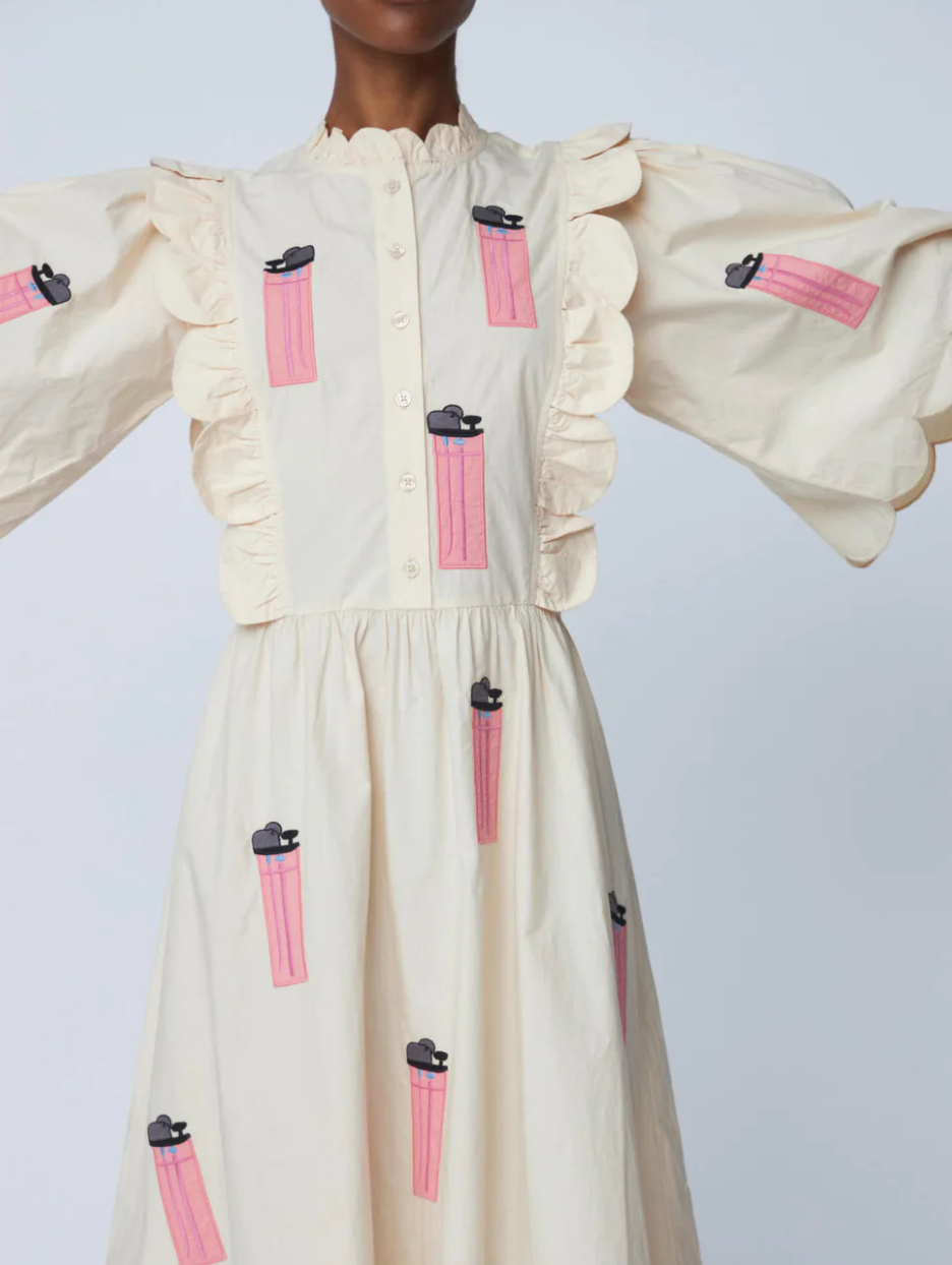 Embroidered Midi dress with Scallops