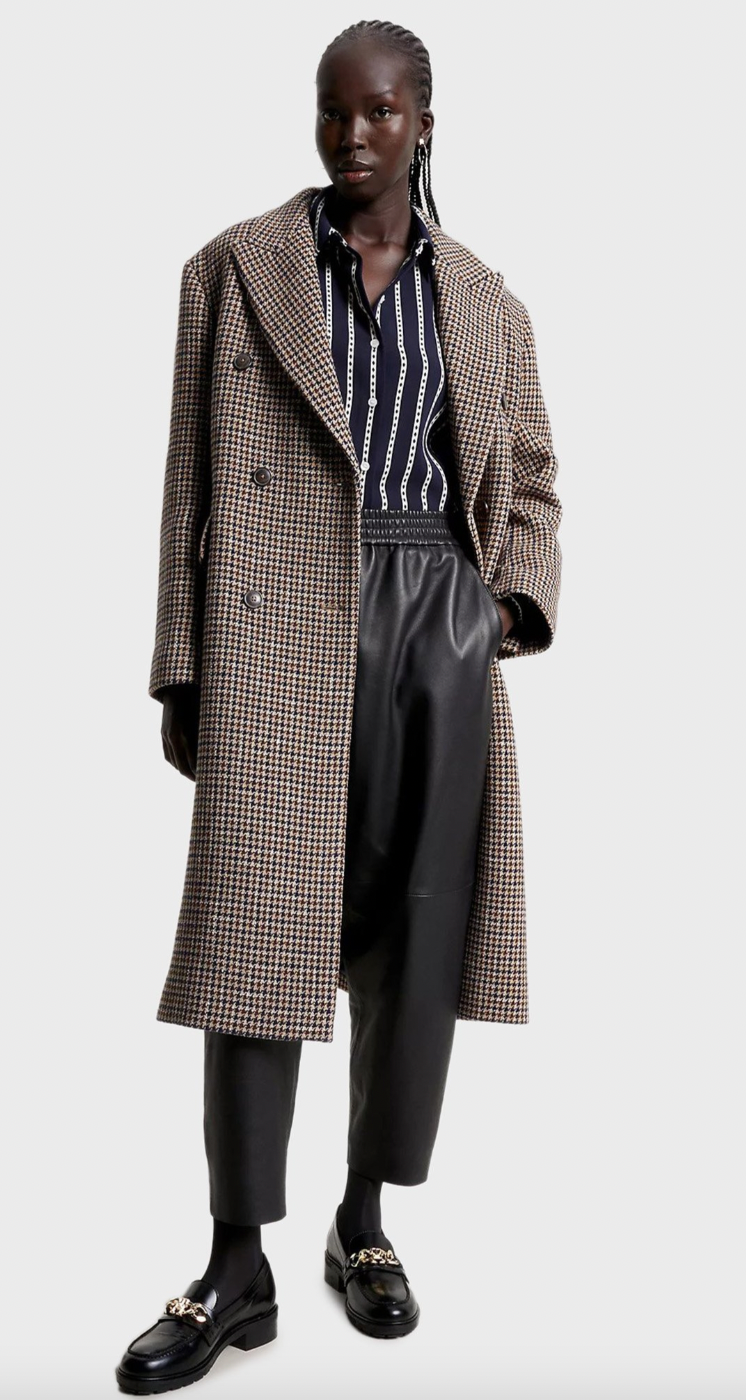 Check Wool Blend DB Long Coat