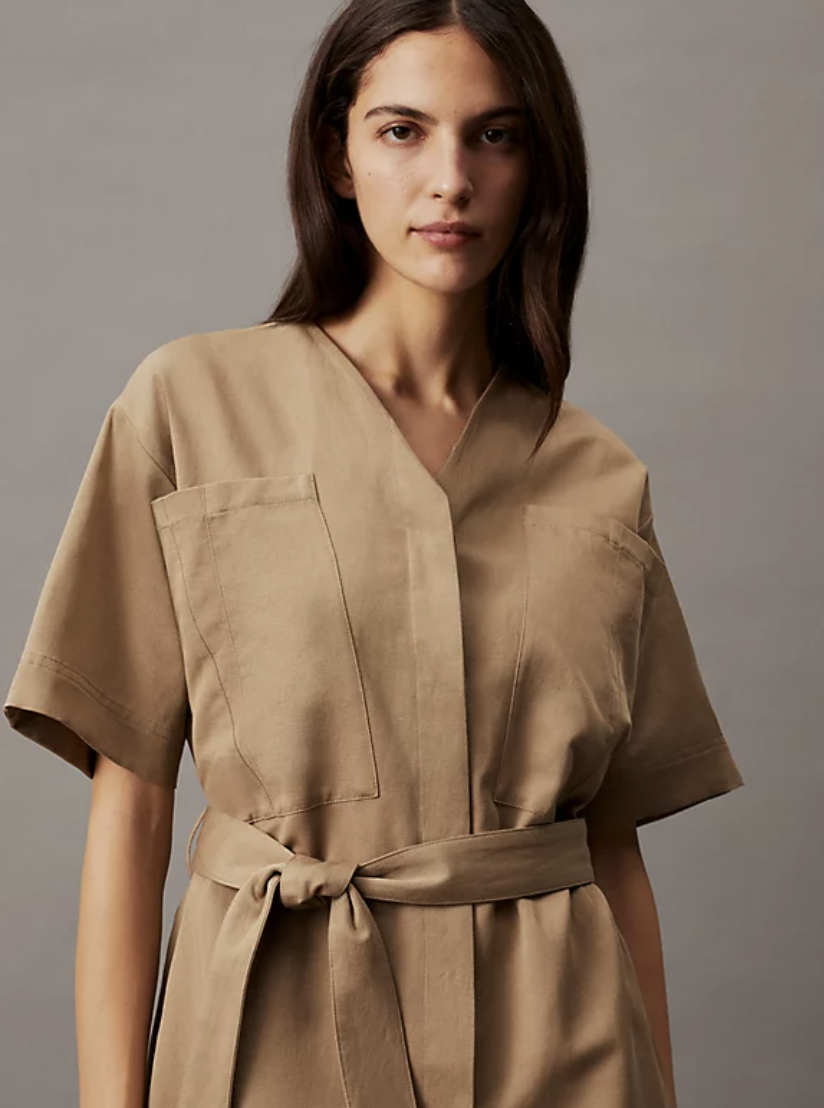 Cotton Linen Beltet Shift Dress