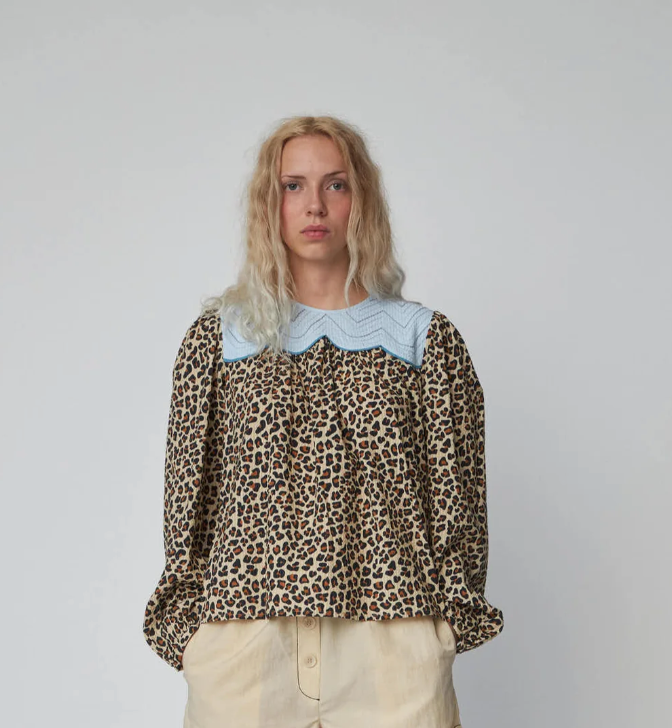 Leopard Blouse with Embroidery