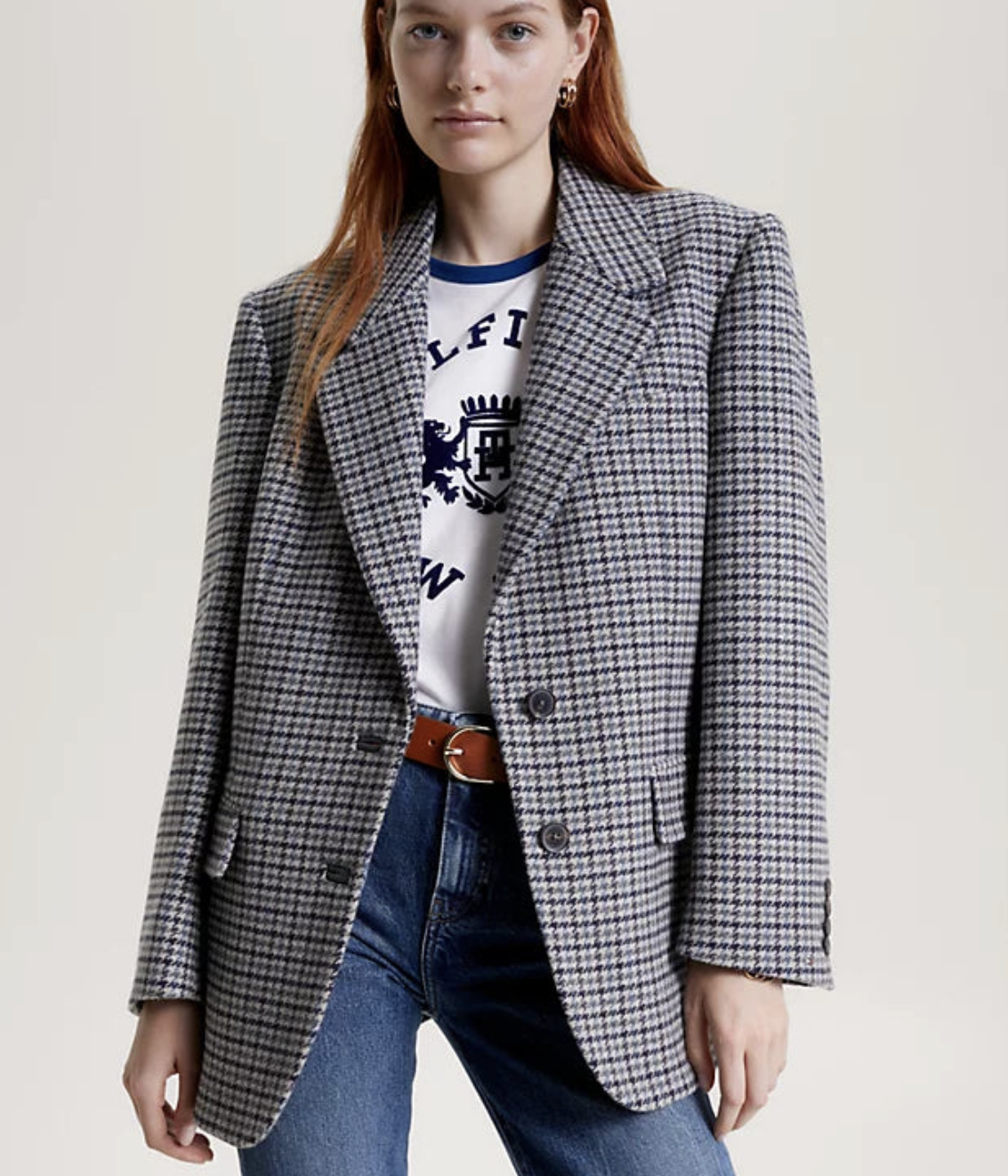 OVERSIZED WOOL CHECK SB BLAZER